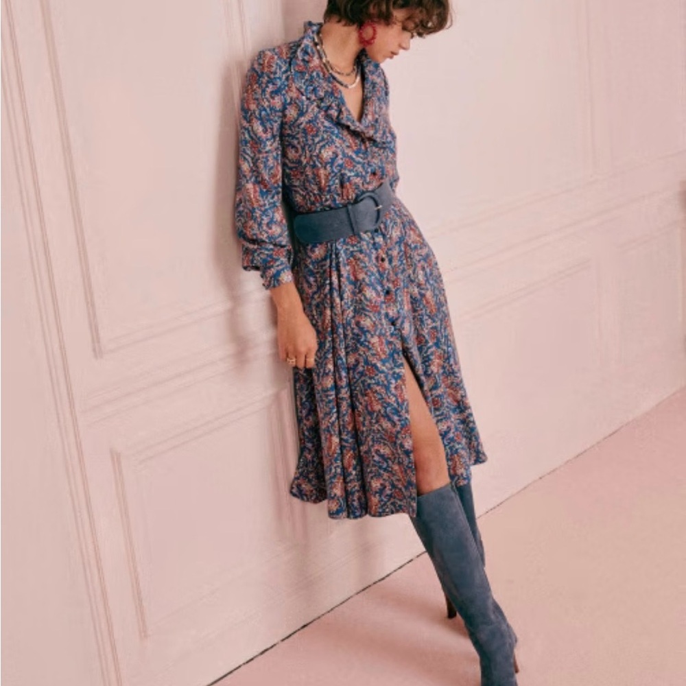 Sezane Blue Floral Long Sleeve Maxi Dress